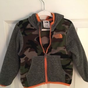 The North Face- camo and orange fleece